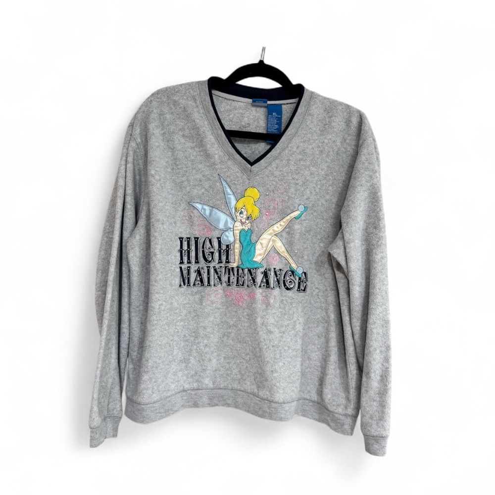 Vintage Disney Gray Y2K Tinkerbell V-neck Sweater Size XL